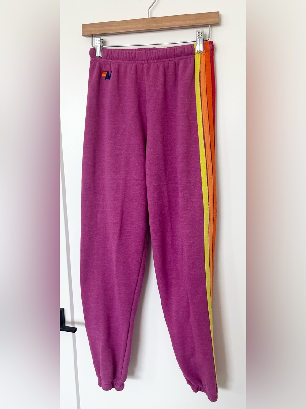 Aviator Nation 5 Stripe Sweatpants Magenta Orange Yellow Women’s Size Small - Picture 6 of 12